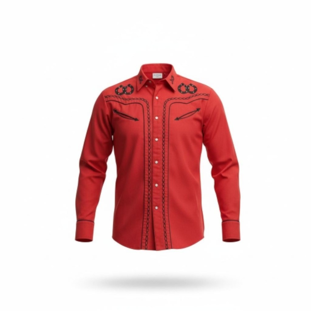 Ace Of Diamond Western Shirt Men's M Embroidered Pearl Snap Shirt Red EUC - Picture 2 of 16